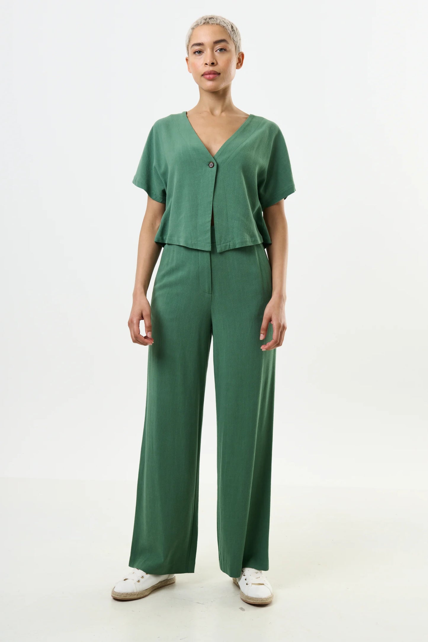 Tilde Linen Mix Wide Leg Trouser - Green