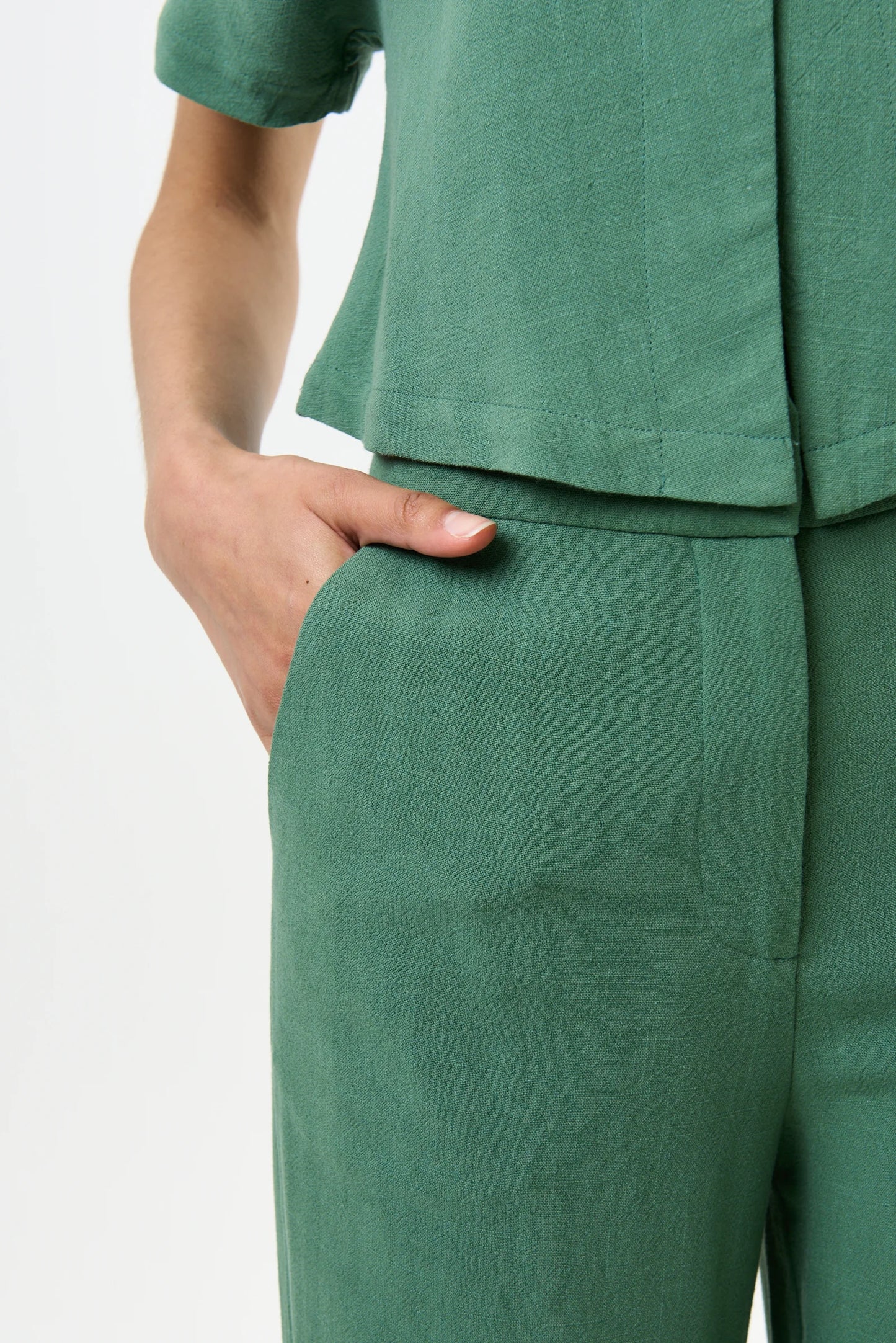 Tilde Linen Mix Wide Leg Trouser - Green