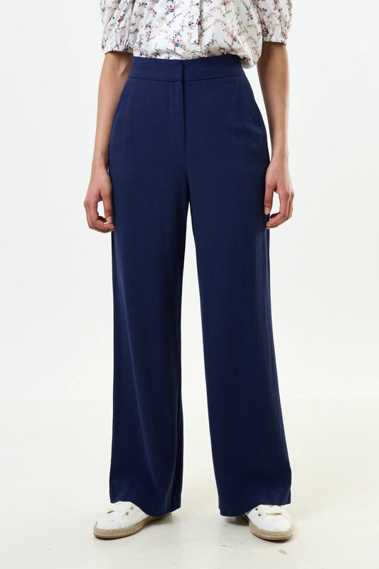 Tilde Linen Mix Wide Leg Trousers - Navy