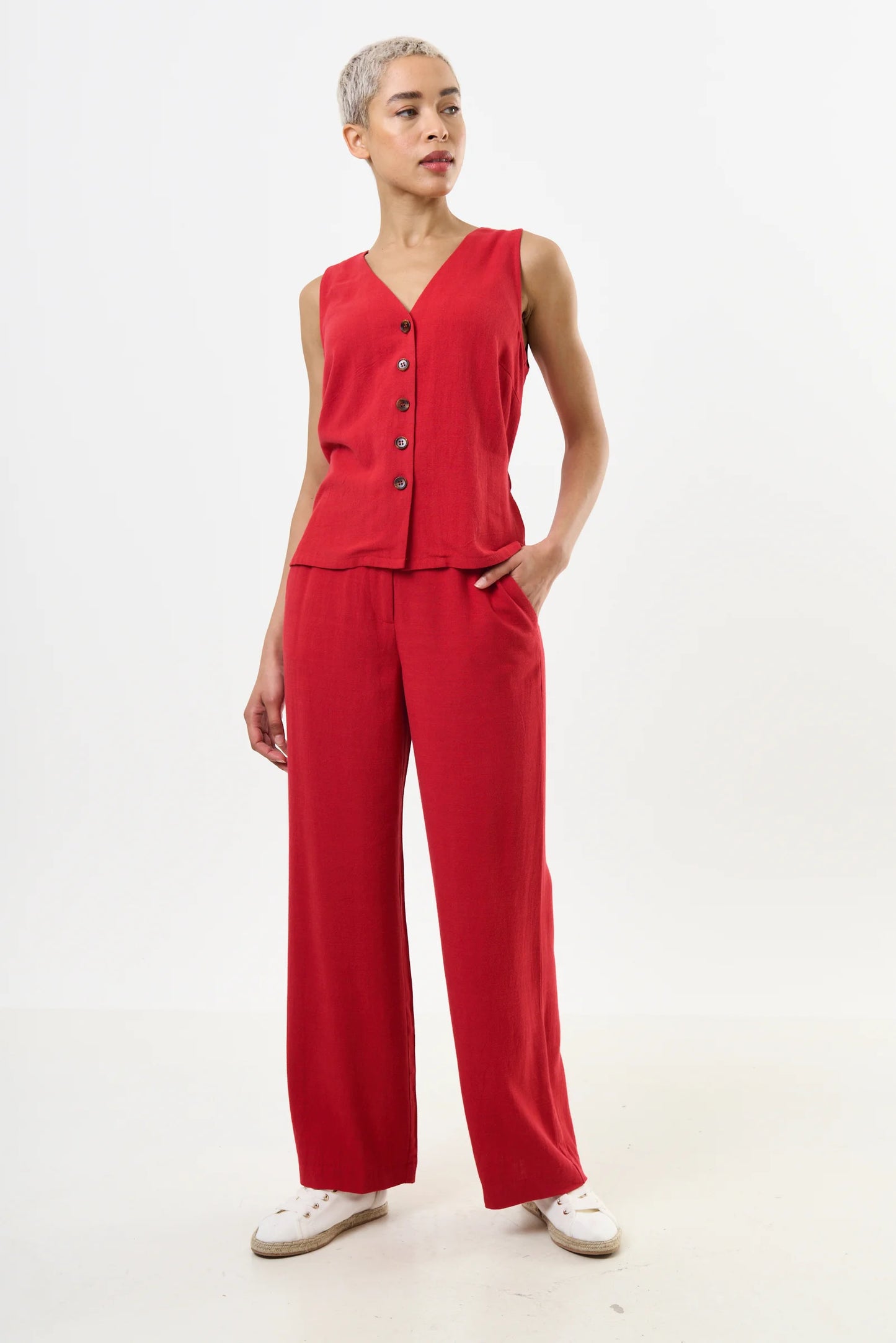 Tilde Linen Mix Wide Leg Trousers - Red