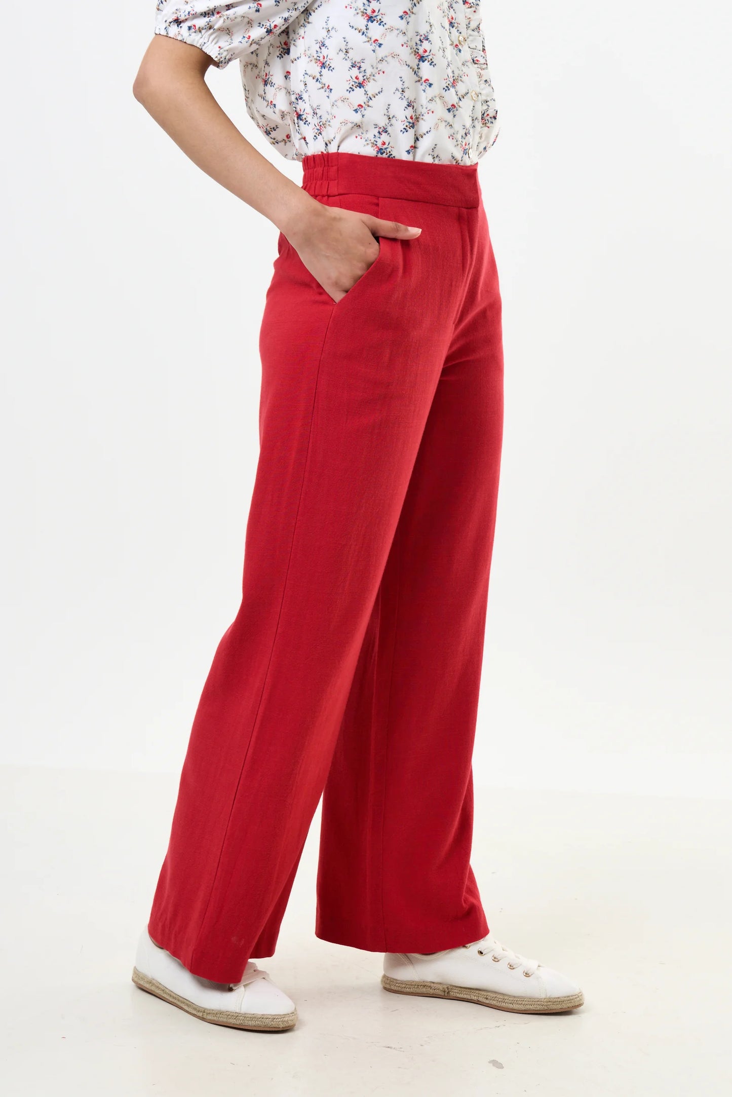 Tilde Linen Mix Wide Leg Trousers - Red