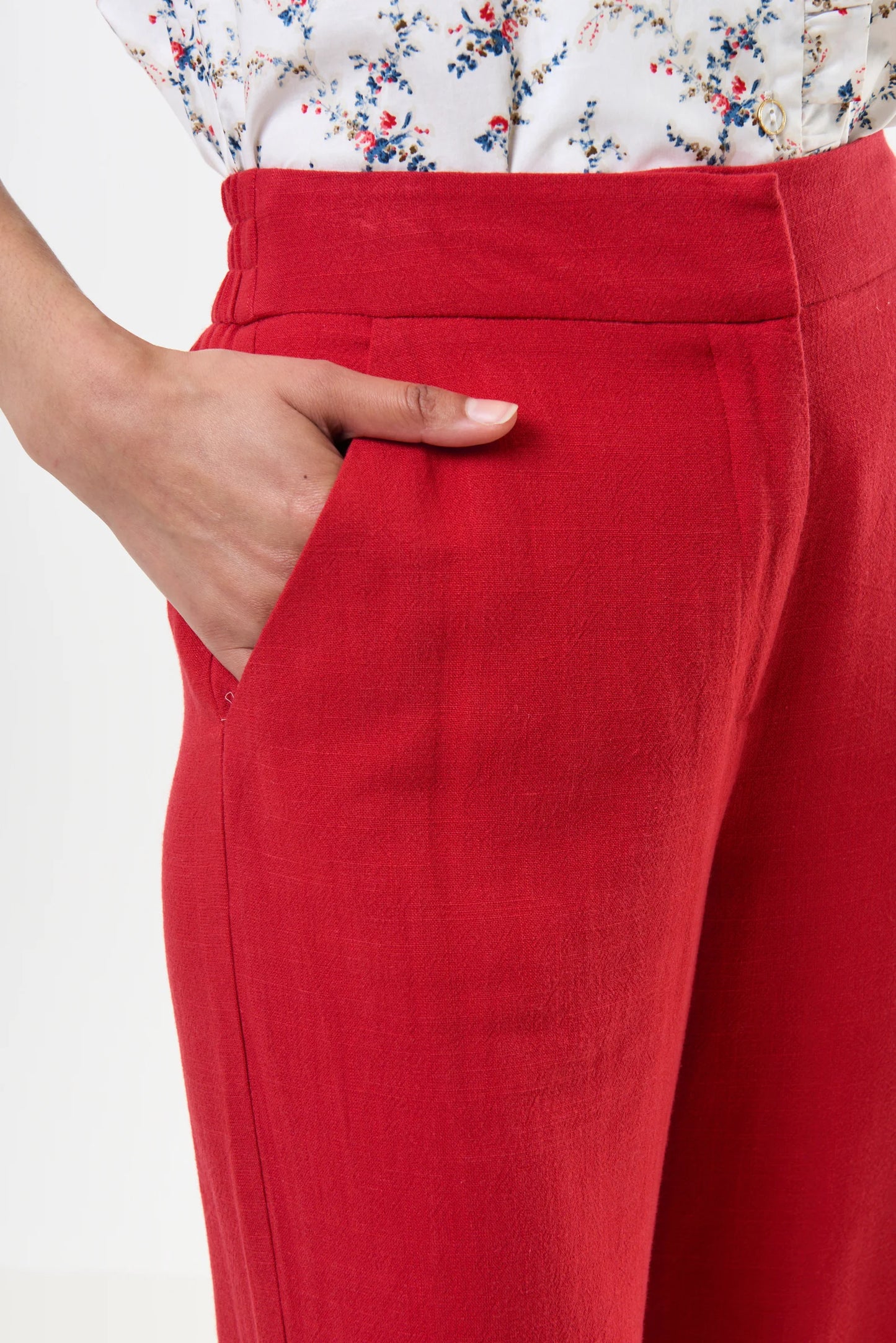 Tilde Linen Mix Wide Leg Trousers - Red