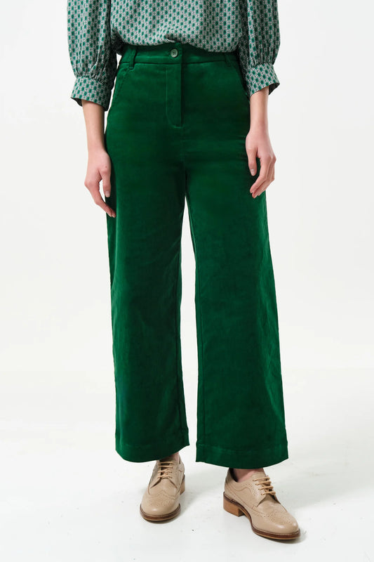 Tim Baby Cord Straight Cut Trousers - Dark Green