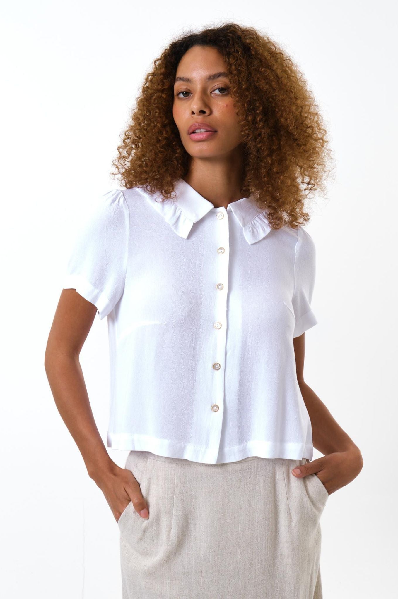 Padma Ruffle Collar Short Sleeve Blouse