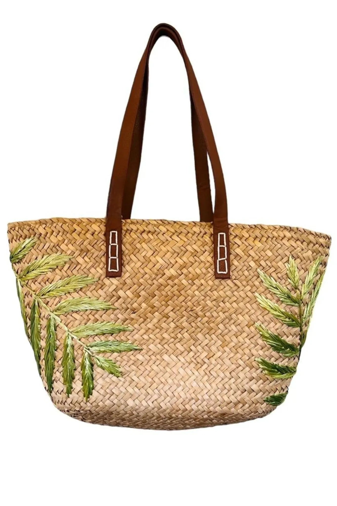 Anya Straw Embroidered Palm Leaf Tote Bag