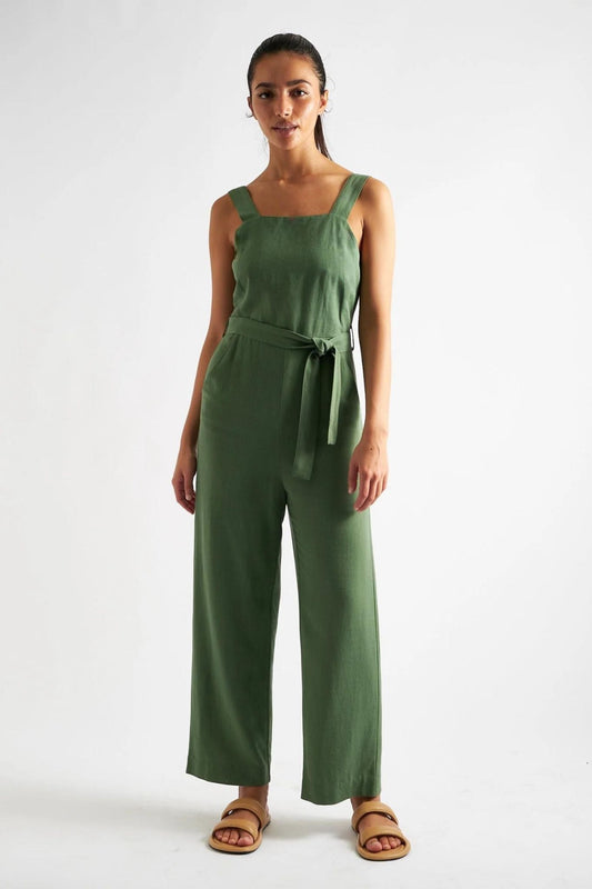 Dawson Linen Mix Strappy Jumpsuit - Green