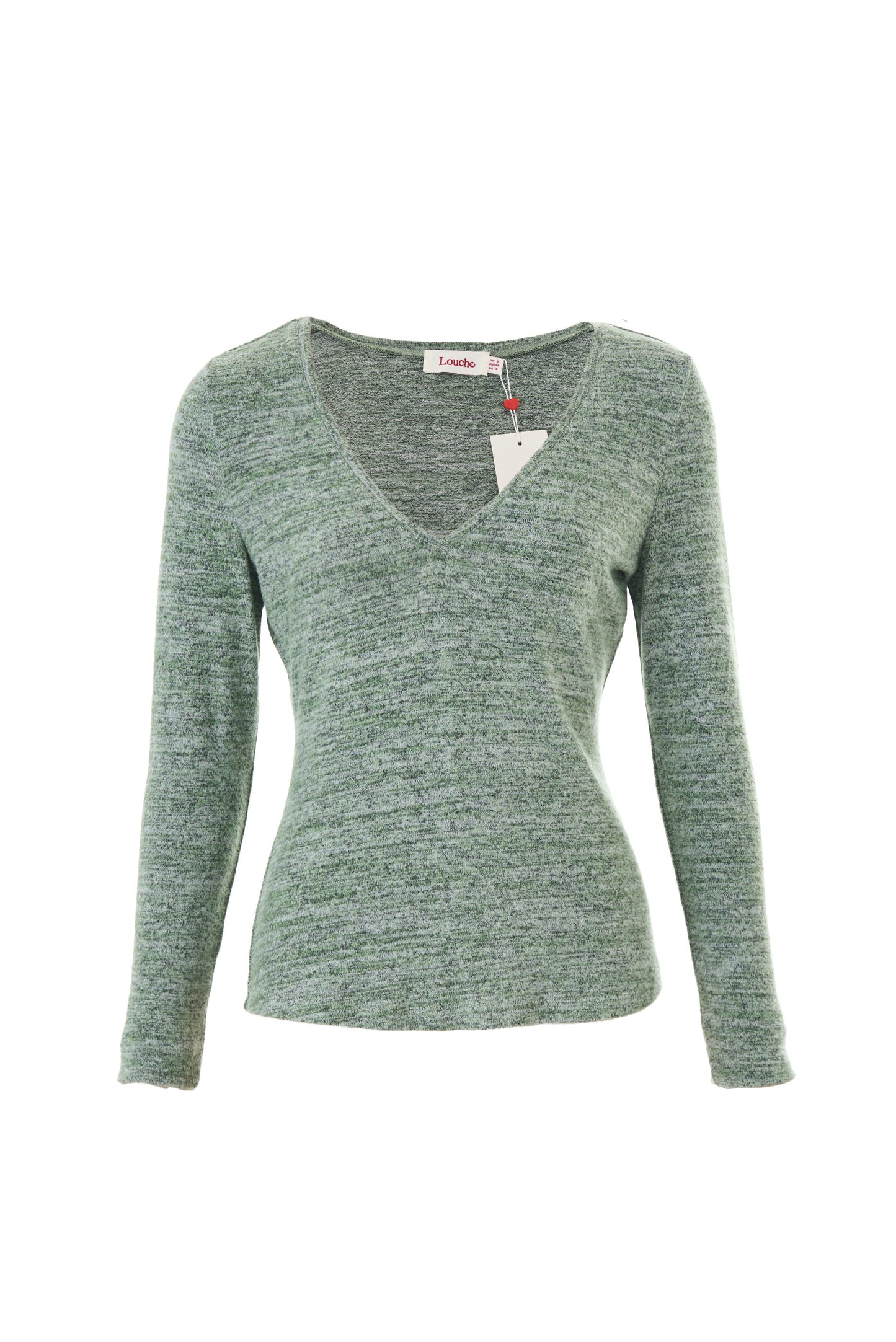 Vinita Soft Marl V-Neck Long Sleeve Top - Green