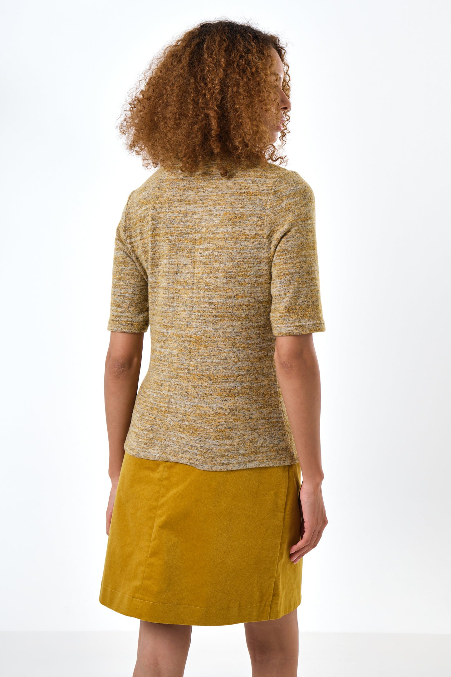 Vista Soft Marl Polo Neck Short Sleeve Top - Mustard