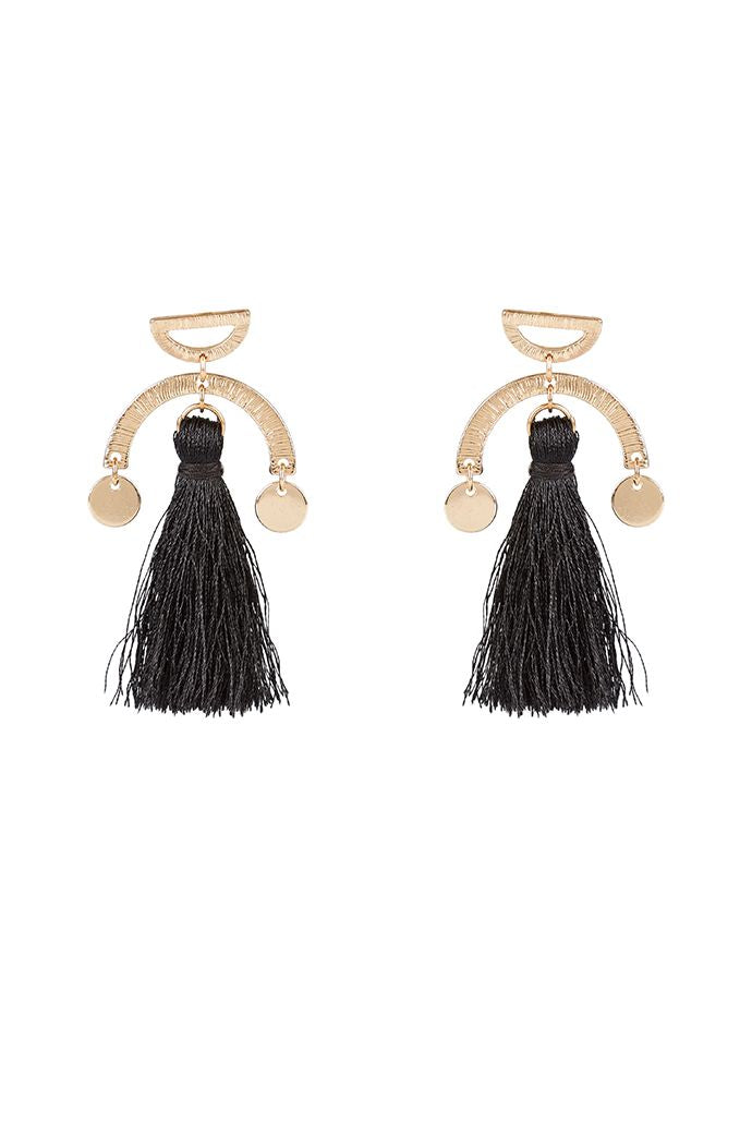 Millie Black Tassel And Brushed Gold Drop Earrings