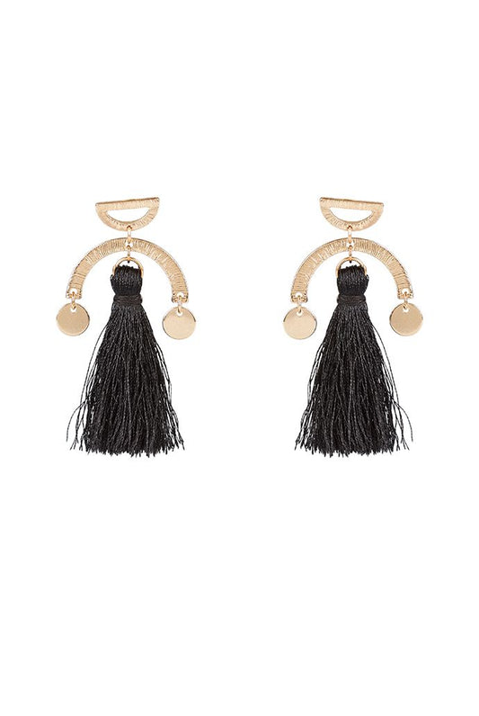 Millie Black Tassel And Brushed Gold Drop Earrings