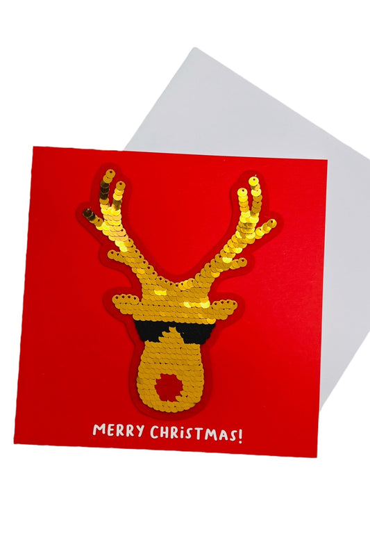 Merry Christmas Sequin Reindeer Card