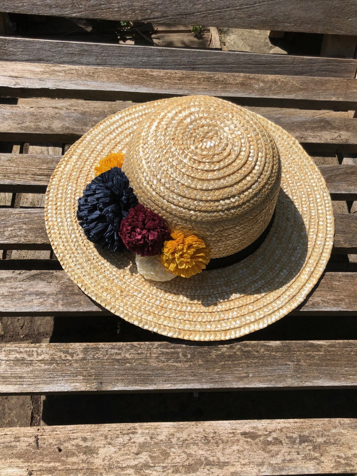 Louche Louise Straw Boater With Raffia Pom