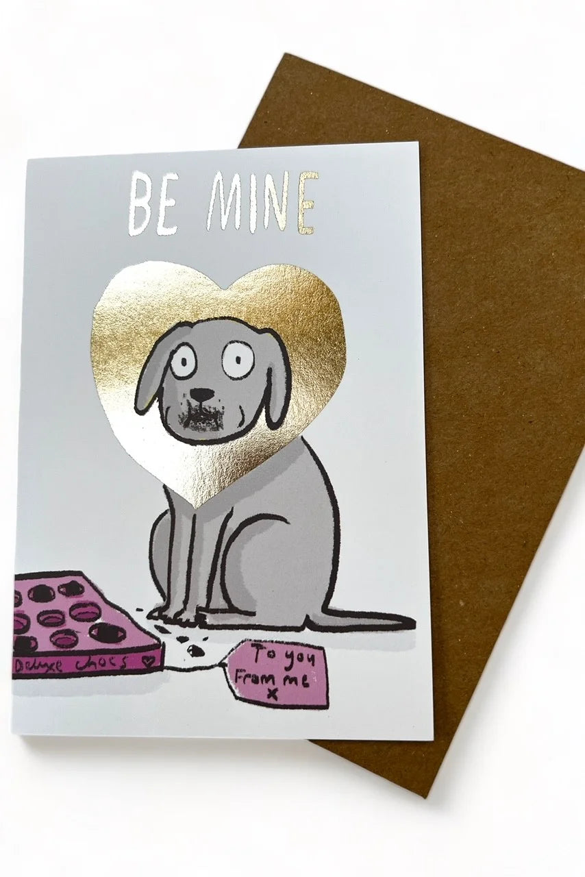 Be Mine Dog and Chocolates Valentine's Card