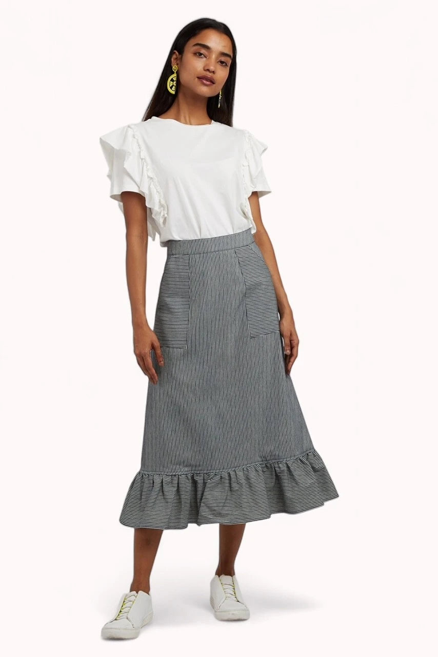 Ramona Ticking Stripe Midi Skirt