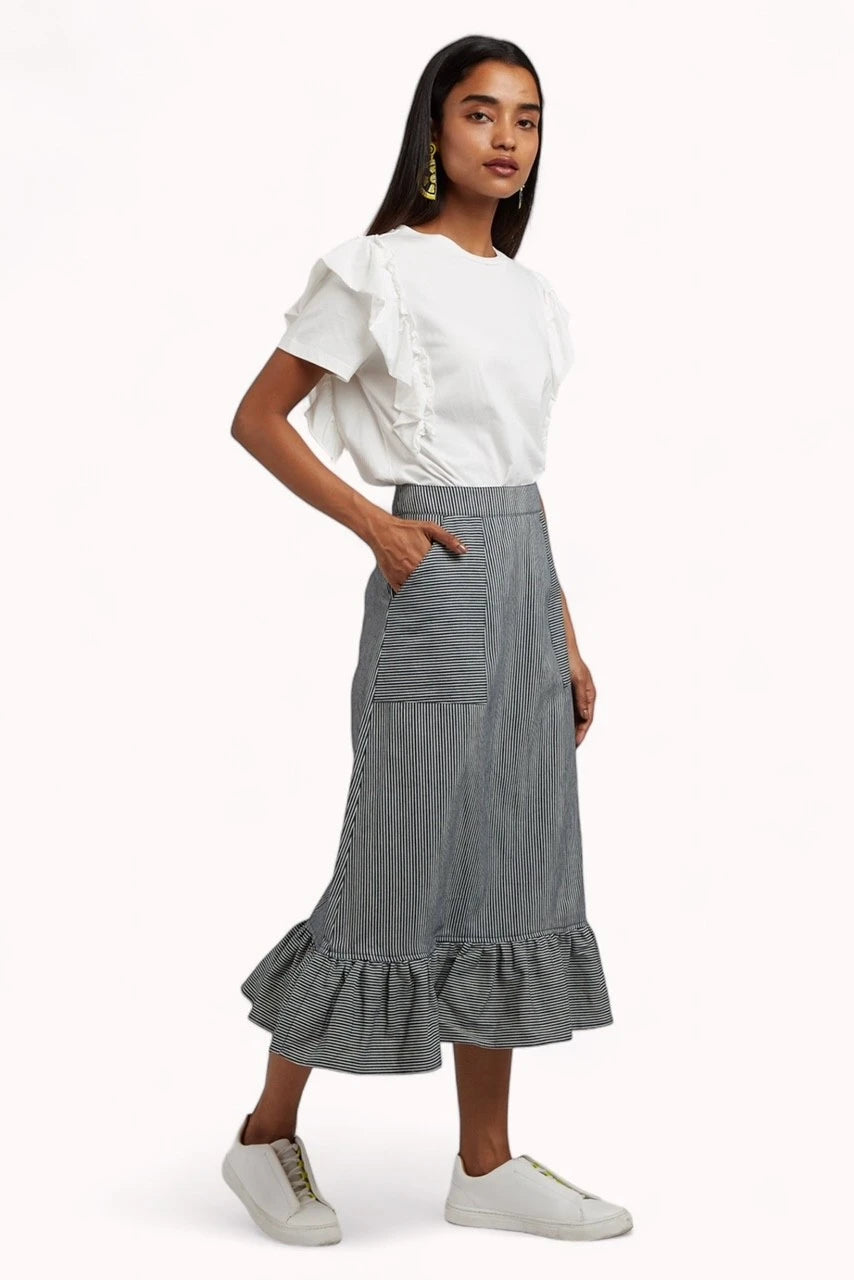 Ramona Ticking Stripe Midi Skirt