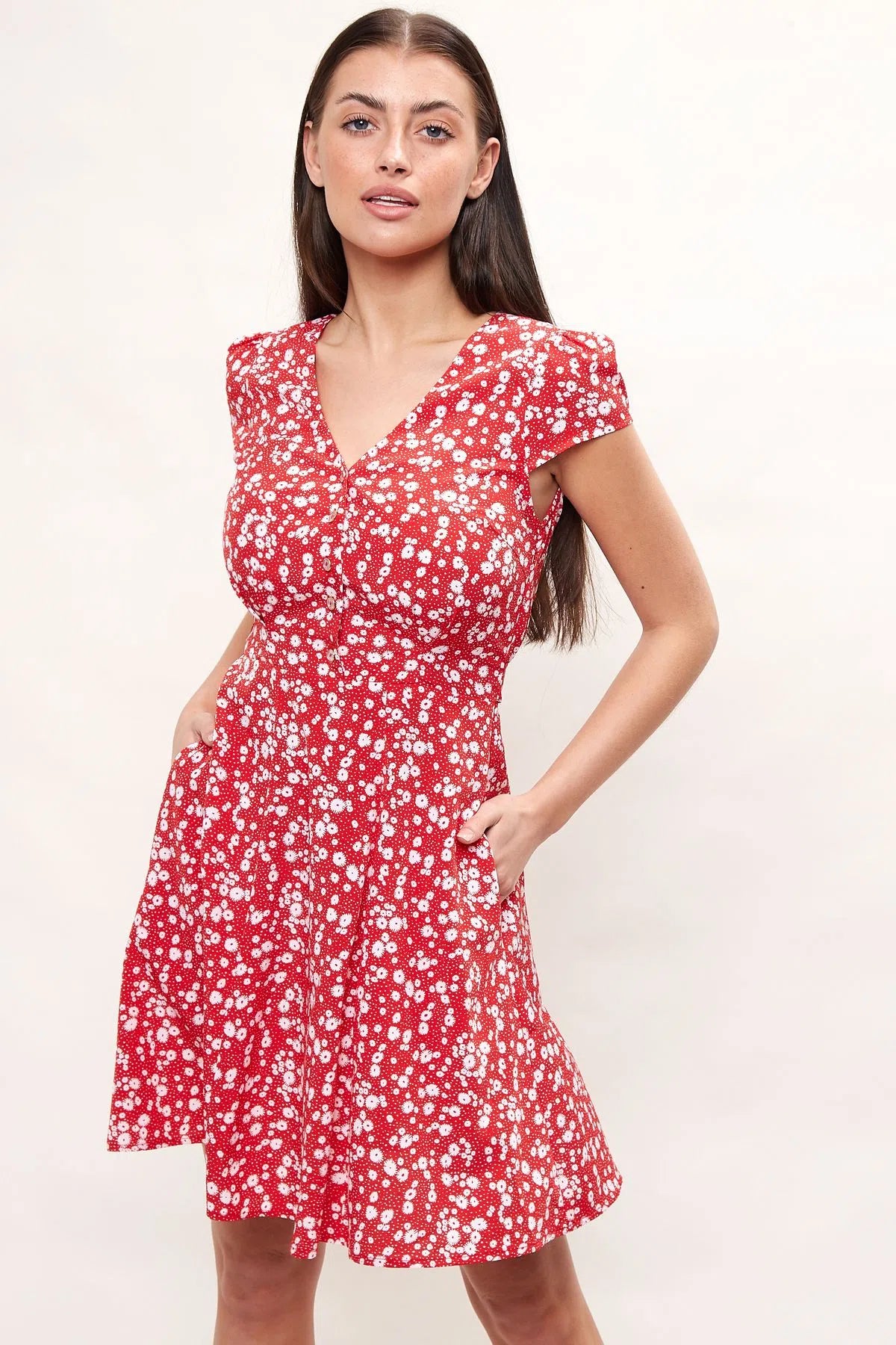 Cathleen Flower Dot Mini Dress Red