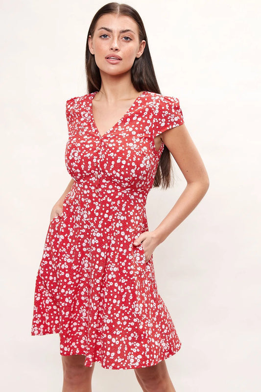 Cathleen Flower Dot Mini Dress Red