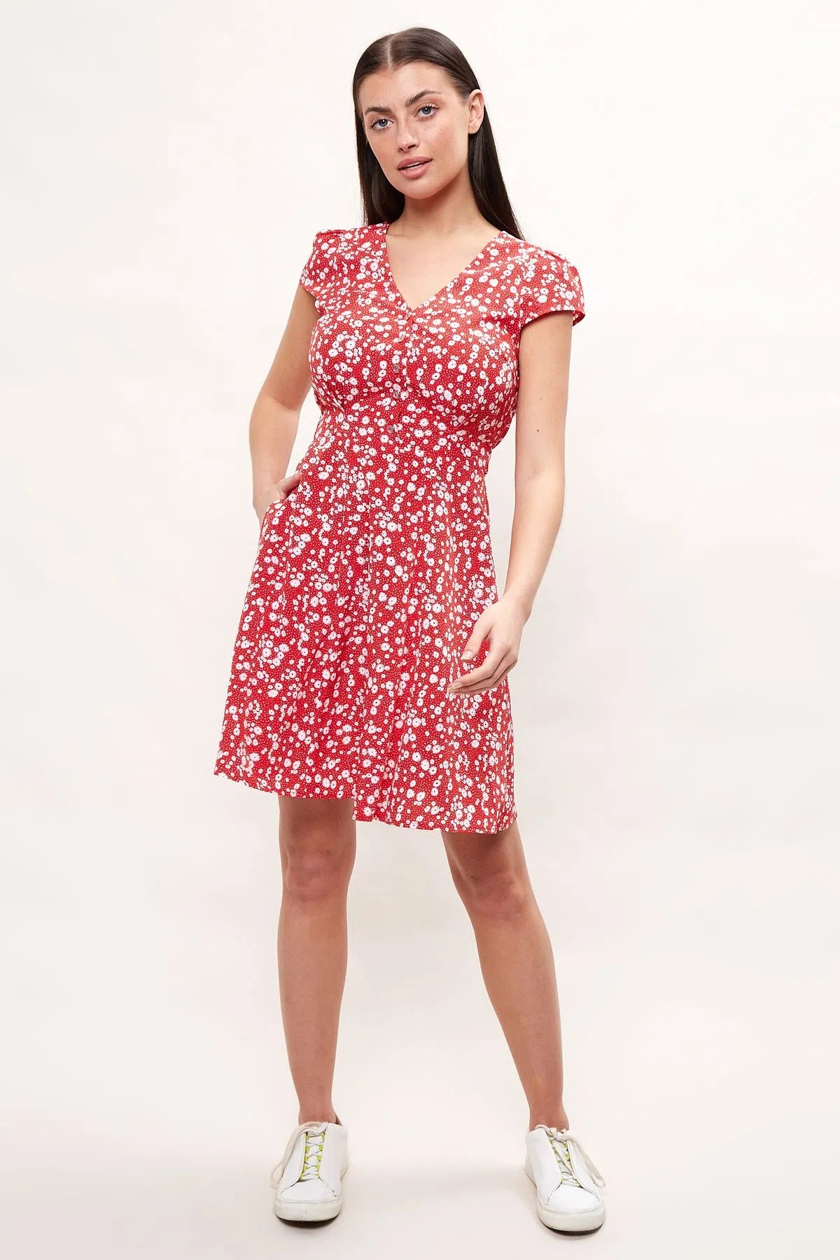 Cathleen Flower Dot Mini Dress Red