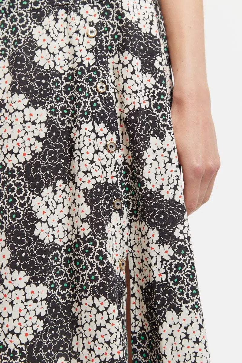 Louche Barney Flower Patch Print Midi Skirt in Black & White