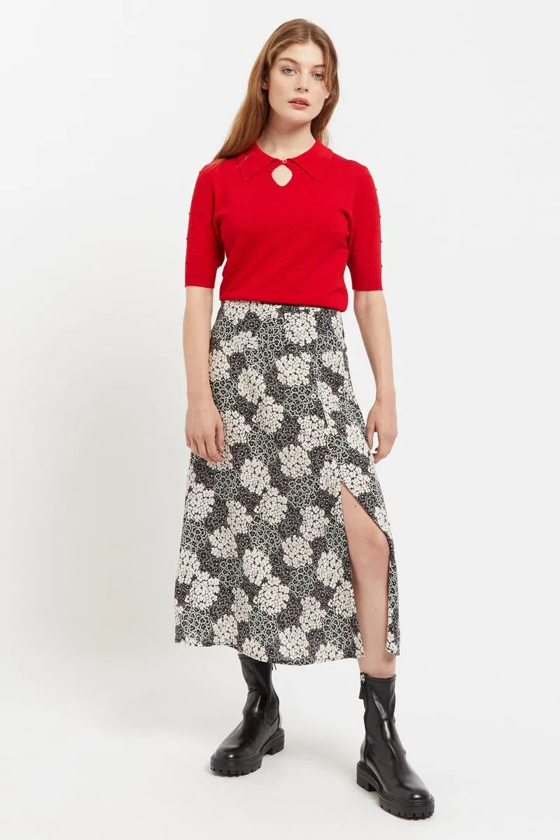 Louche Barney Flower Patch Print Midi Skirt in Black & White