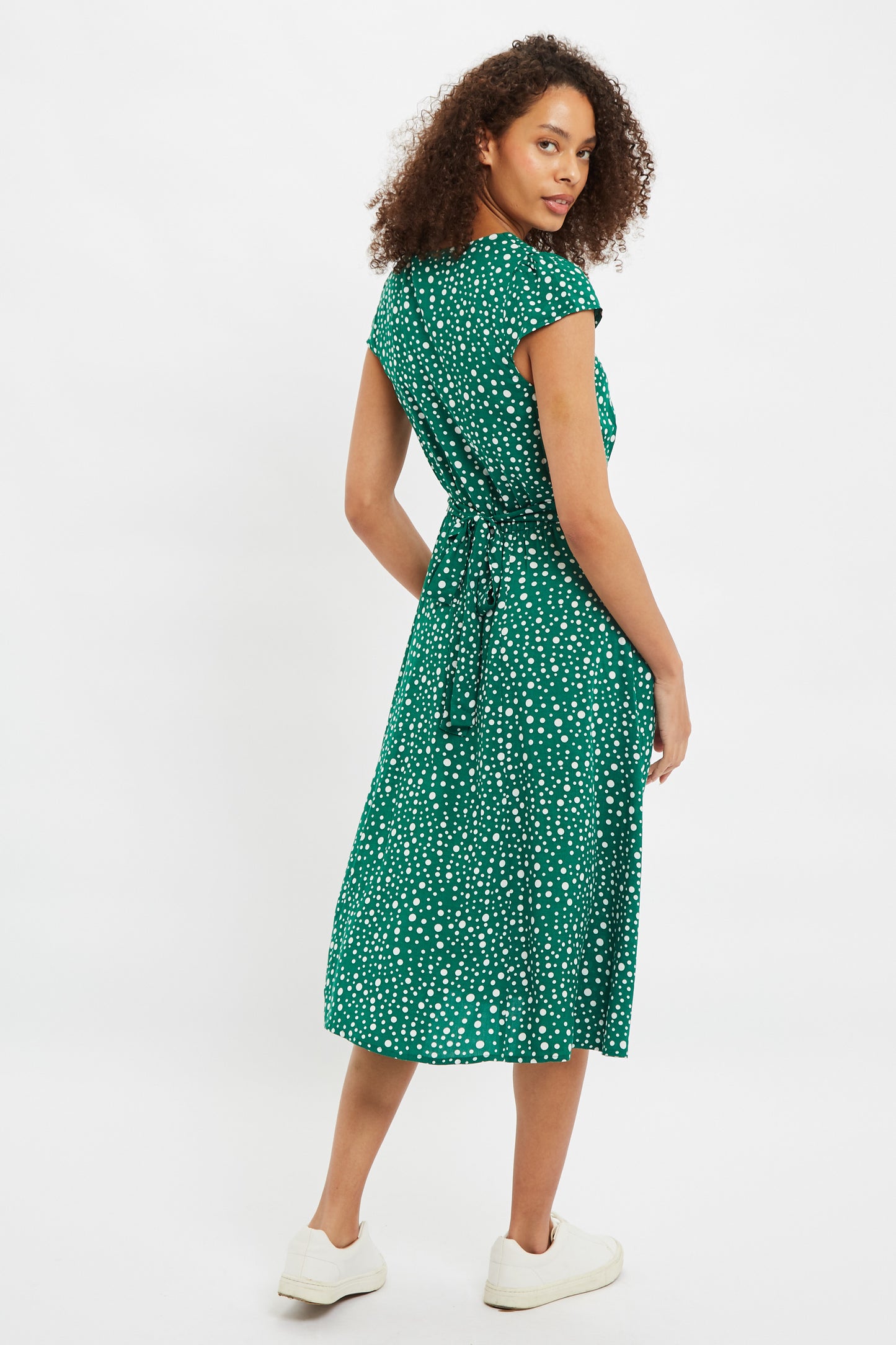 Cathleen Midi Spot It Print Midi Tea Dress Green