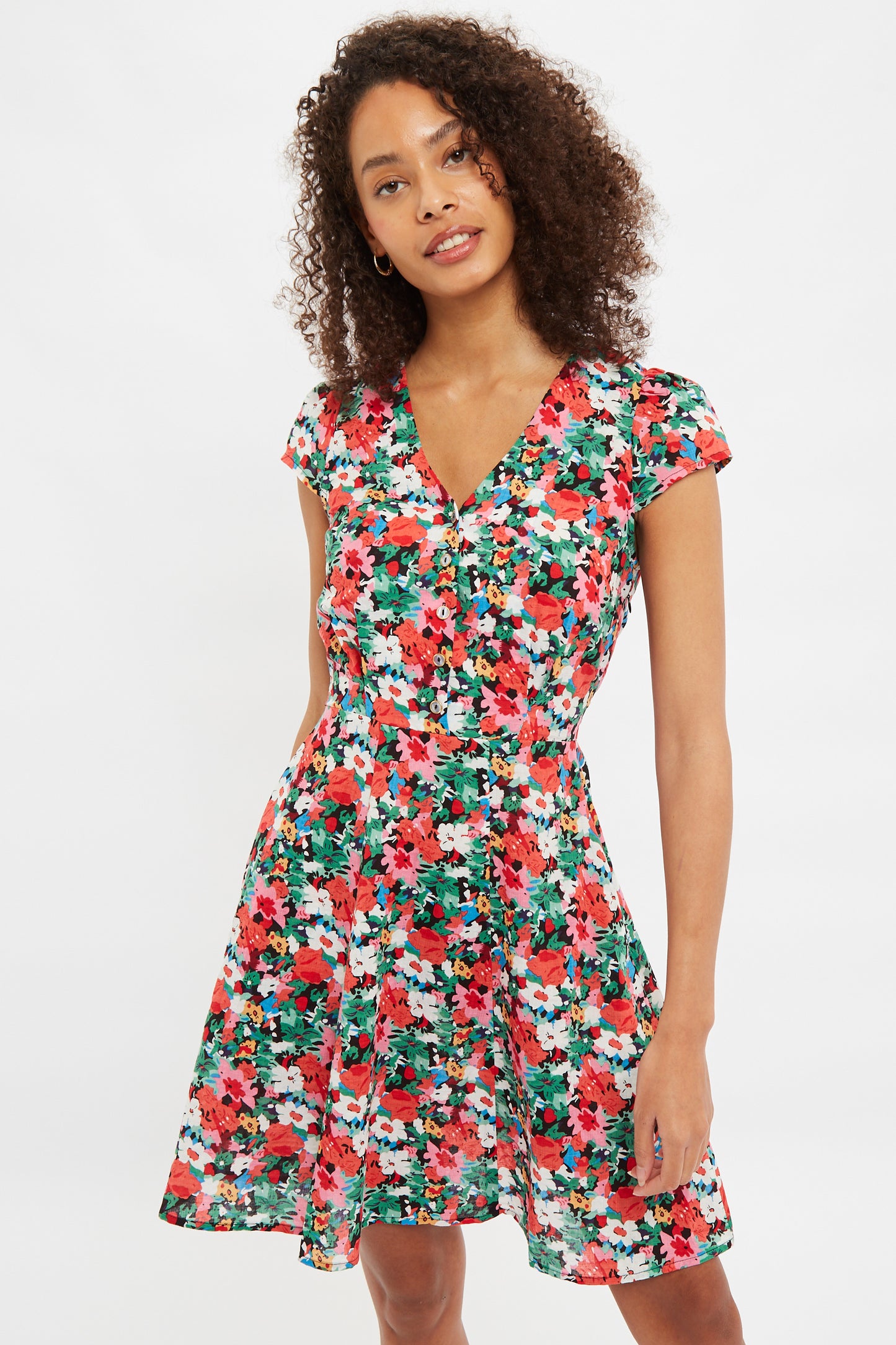 Cathleen Mini Flower Splash Print Mini Tea Dress