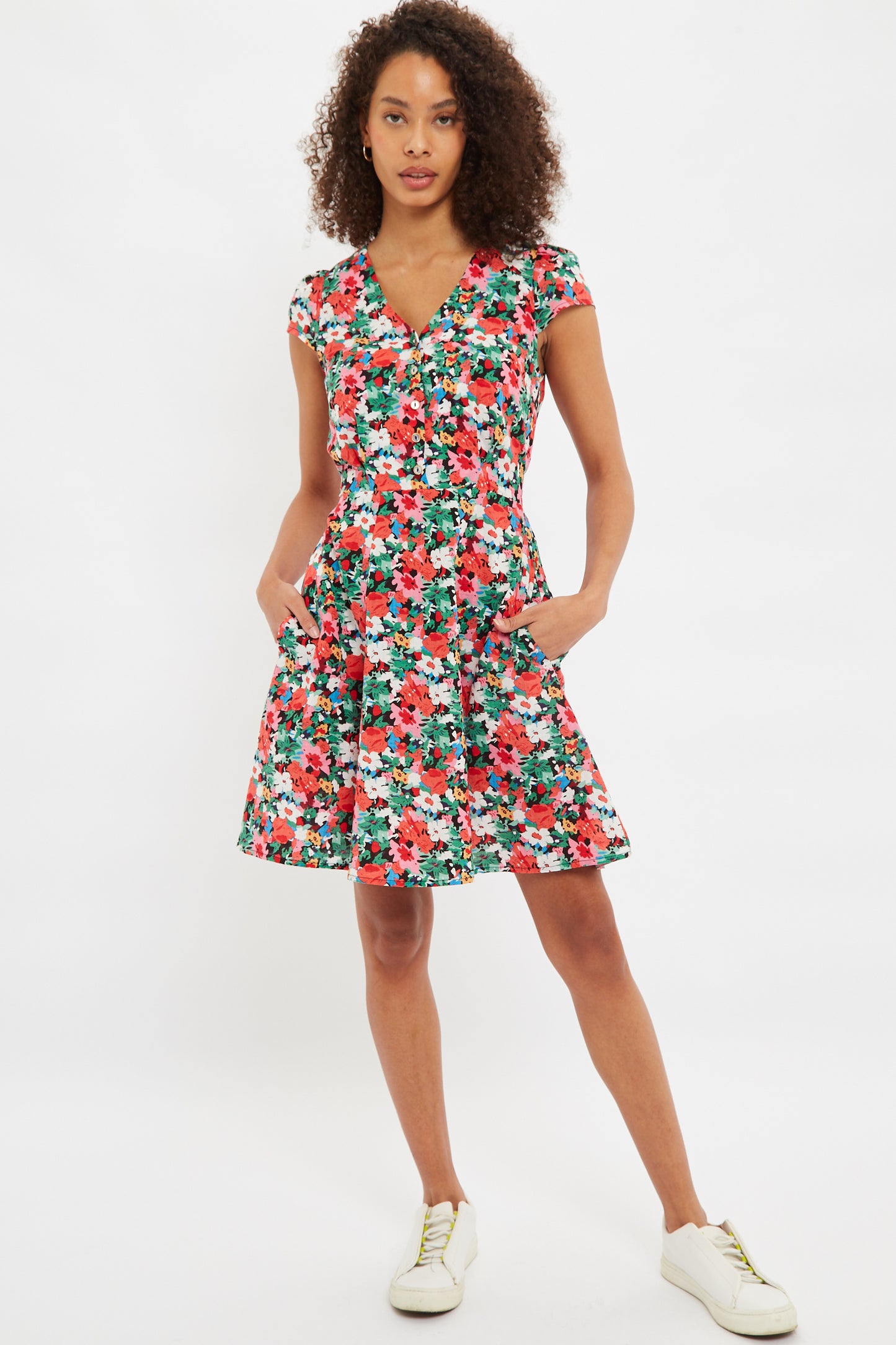 Cathleen Mini Flower Splash Print Mini Tea Dress