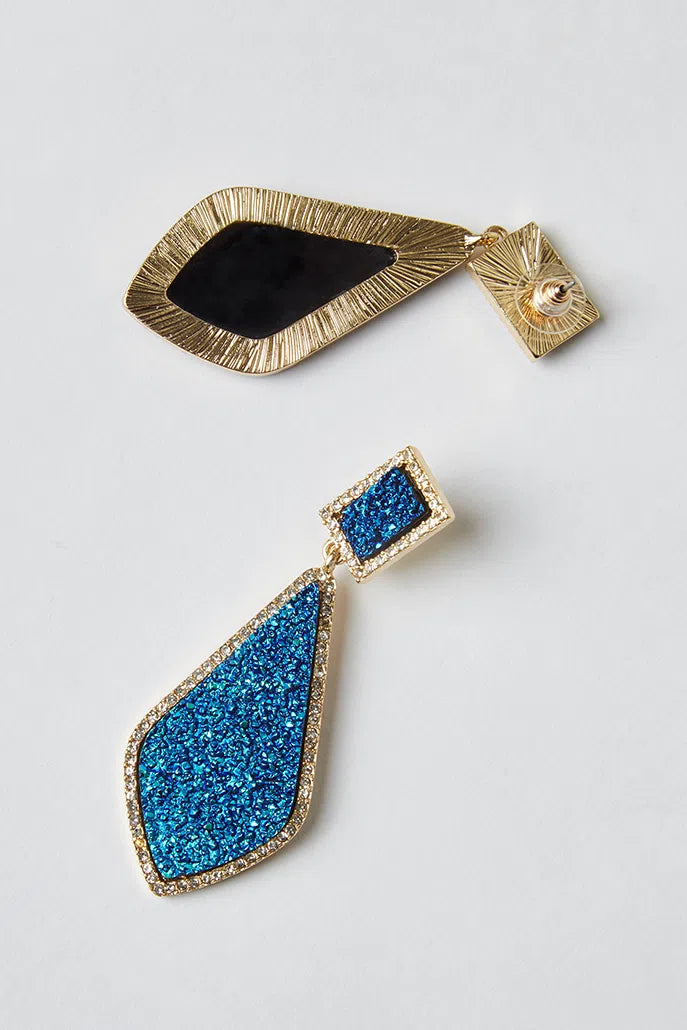 Louche Naomi Long Pear Shape Drop Earrings in Blue