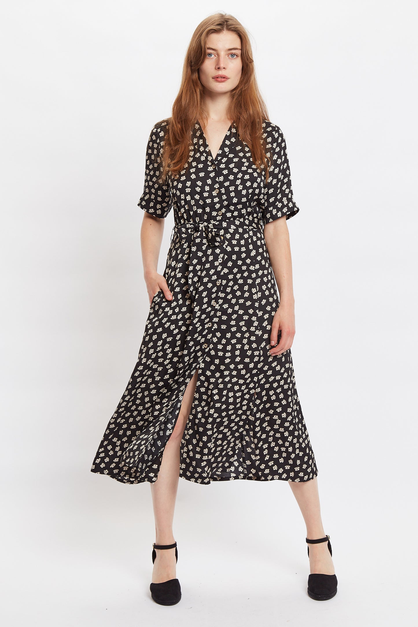 Louche Peta Call Me Print Short Sleeve Midi Shirt Dress