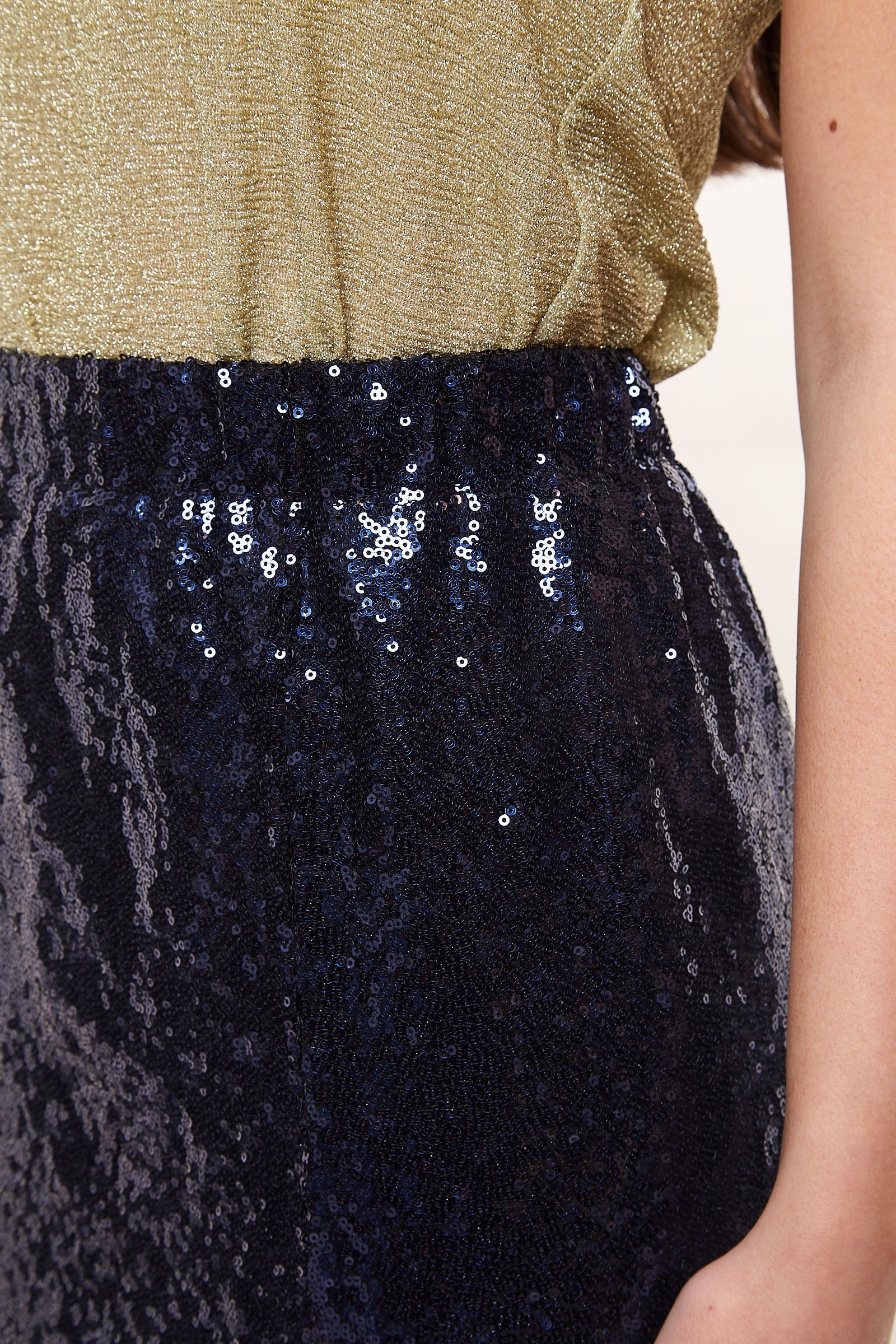 Navy and 2025 gold sequin skirt