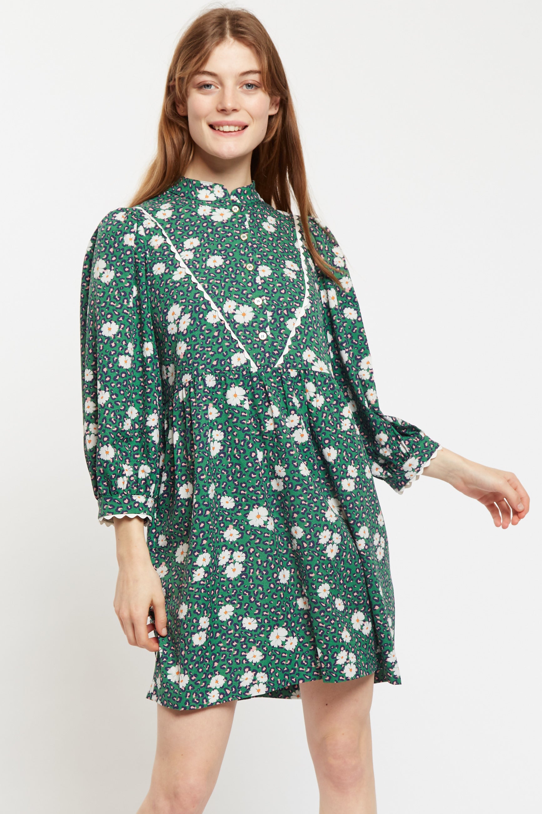 Louche Suzanne Roaring Daisy Print Long Sleeve Mini Dress - Green – JOY