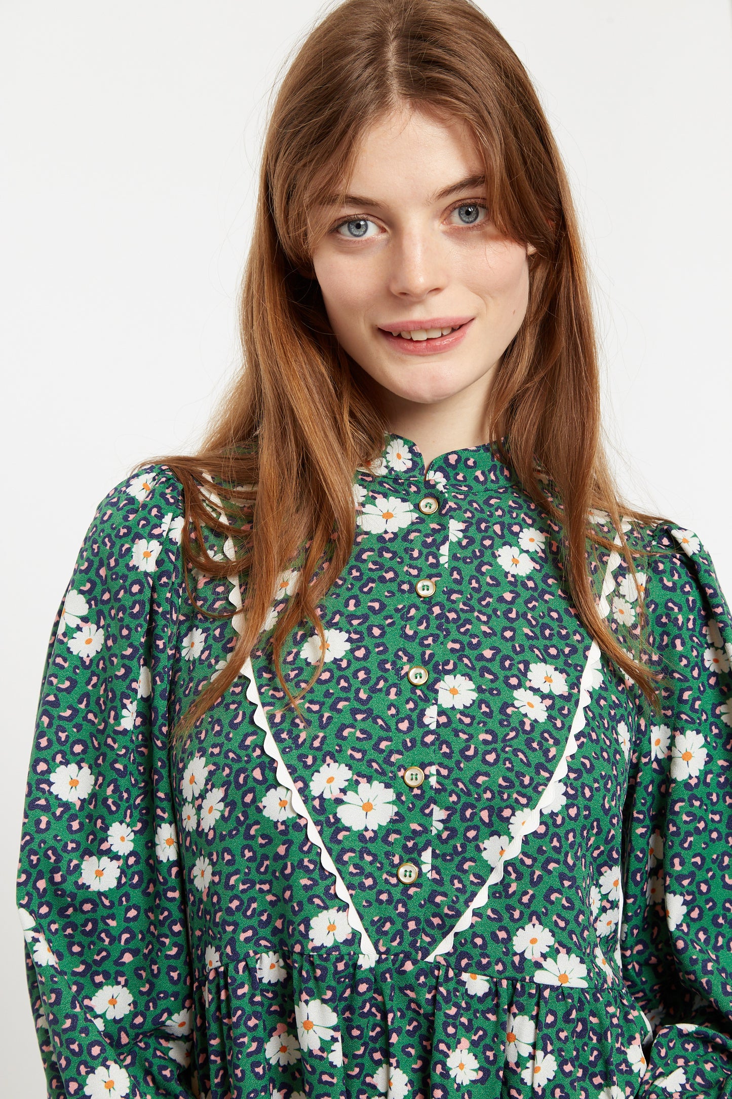 Louche Suzanne Roaring Daisy Print Long Sleeve Mini Dress - Green – JOY
