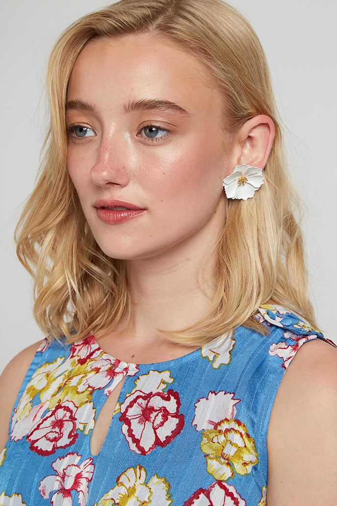 Jalicia Flower Stud Earring White