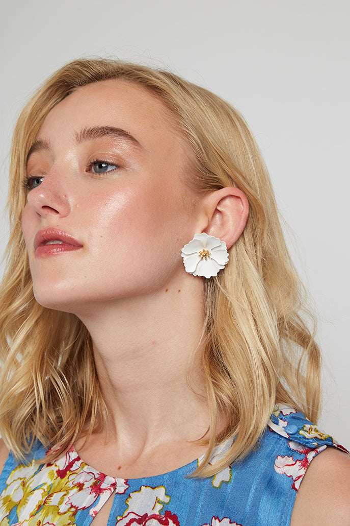 Jalicia Flower Stud Earring White