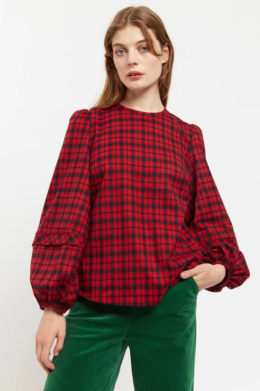 Rivka Winter Gingham Long Sleeve Blouse in Red and Black